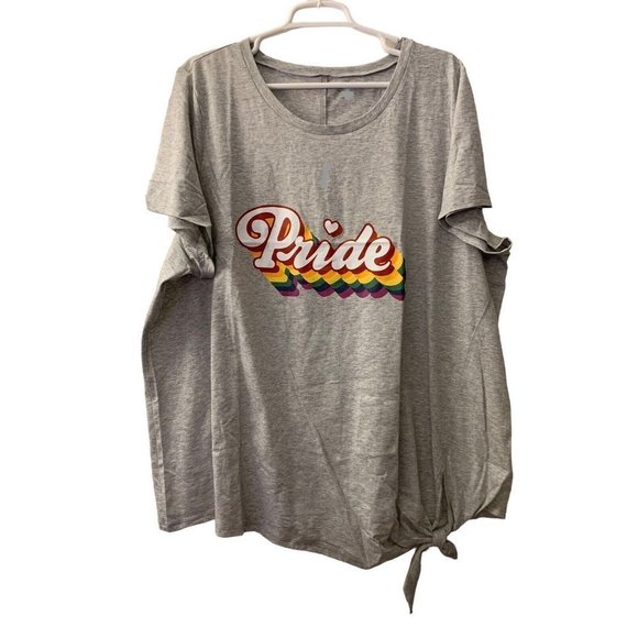 Lane Bryant Tops - LIVI Lane Bryant Short Sleeve 26/28 Rainbow Graphic Pride Side Tie Gray Shirt